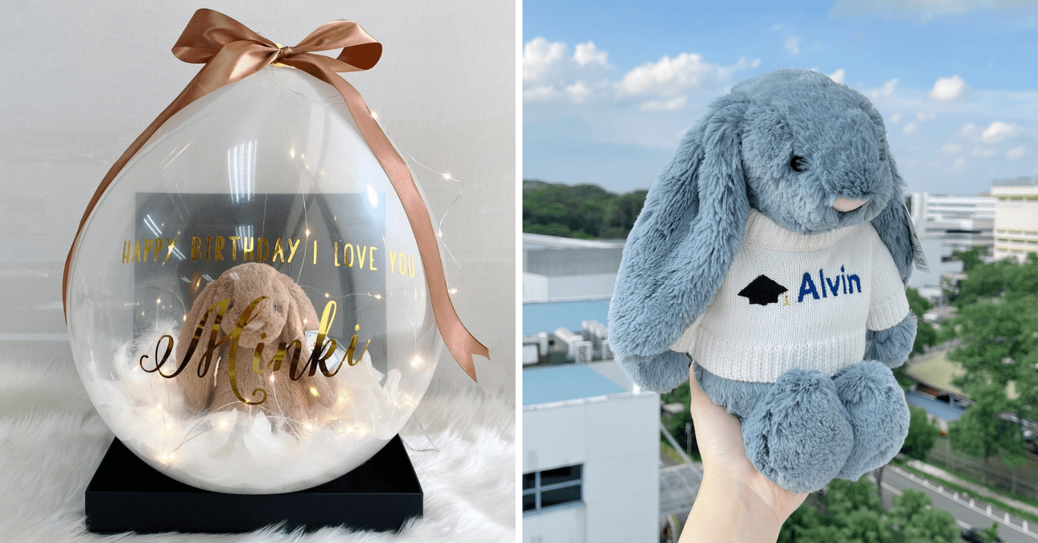 Customised baby gifts - Jellycat plushies in balloon