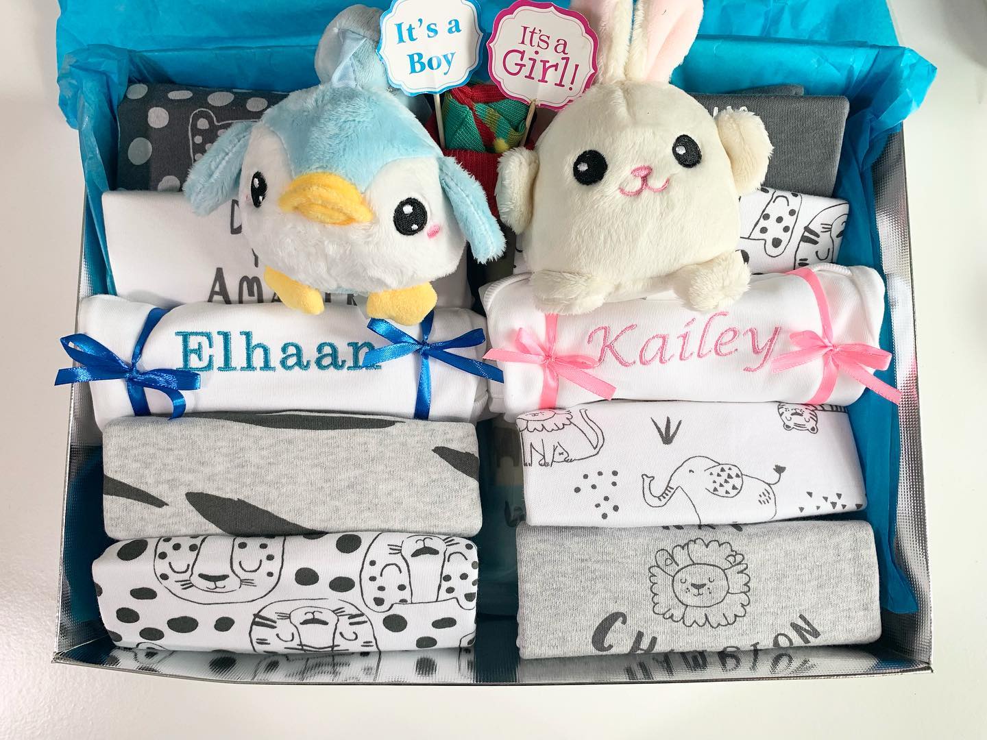 Customised baby gifts - hampers for any genders for twins