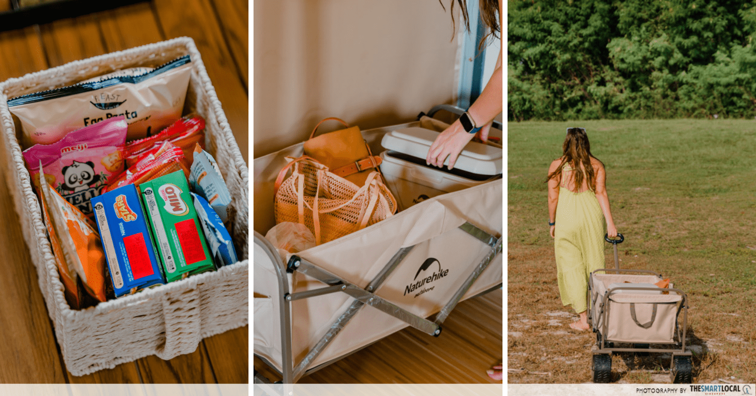 Into The Woods glamping at Lazarus Island - picnic wagon and snacks