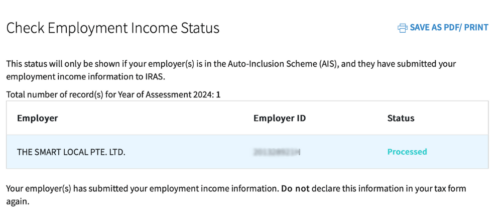 Filing income tax in Singapore - AIS employment status