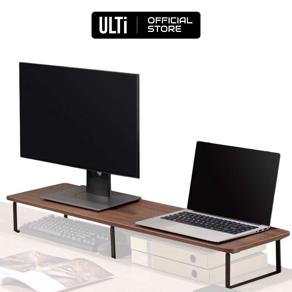 standing desks singapore - ULTi Teak Wood & Steel Monitor Riser Stand