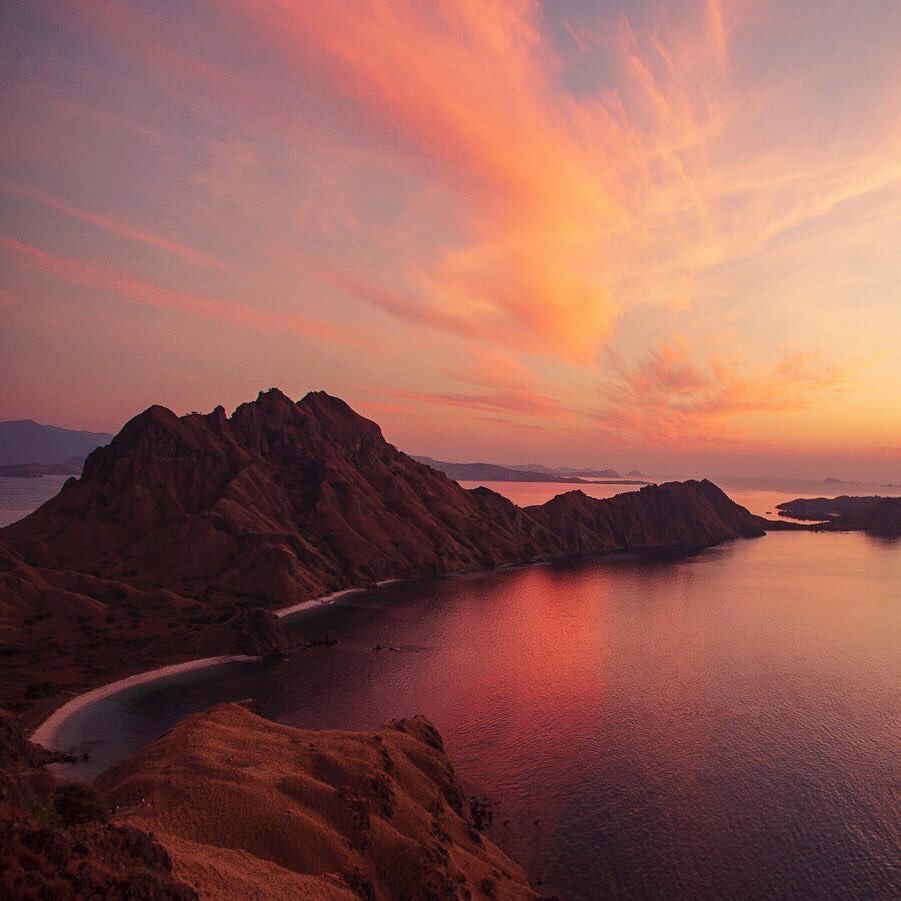 Easy hiking trails in Indonesia - golden hour drone shot of Padar Island 