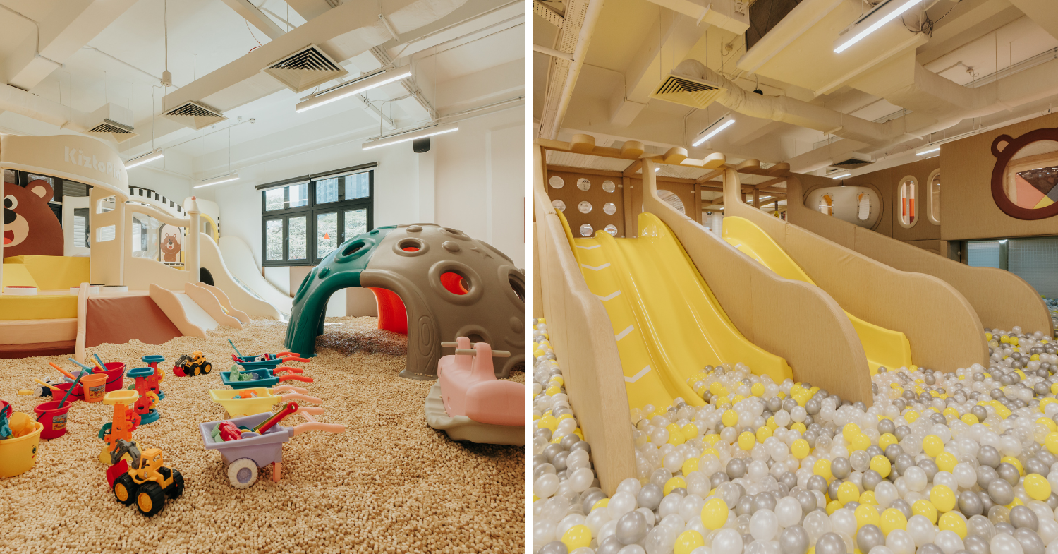 Kiztopia New Bahru - sand castle and slide with ball pit play area