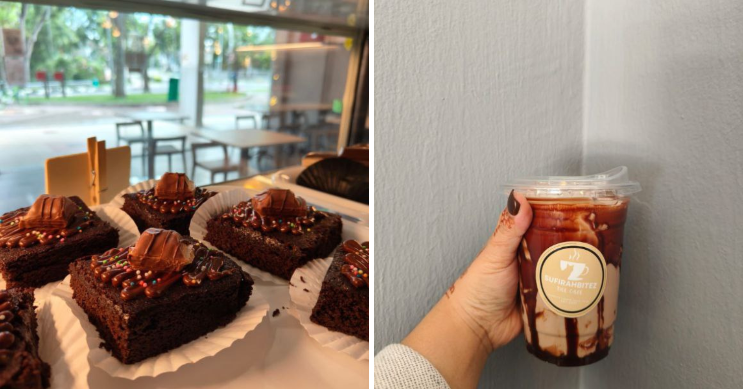 New cafes & restaurants June 2024 - Nutella brownies on display and chocolate drink in hand