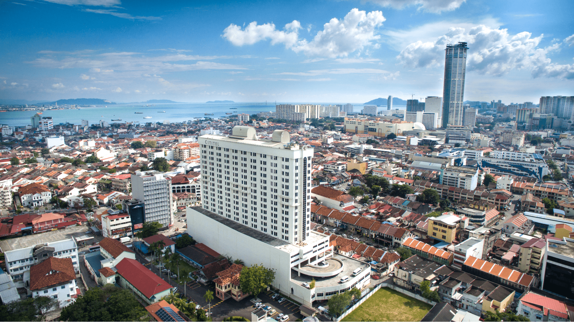Aerial view of George Town and Cititel hotel 
