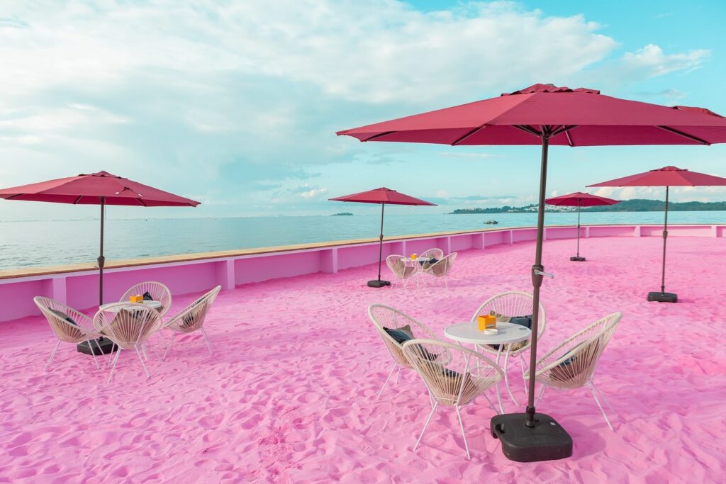 Blue Fire Beach Club In Batam Has Pink Sand & A Swim-Up Bar
