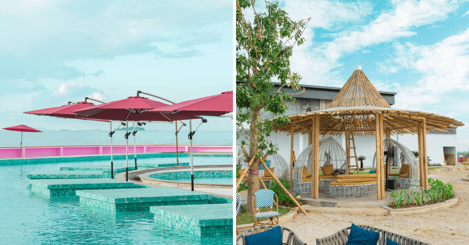 Blue Fire Beach Club in Batam - pool and cabanas