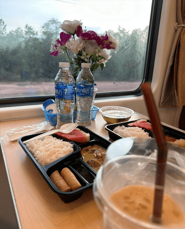 Eating Food In First-Class Cabin