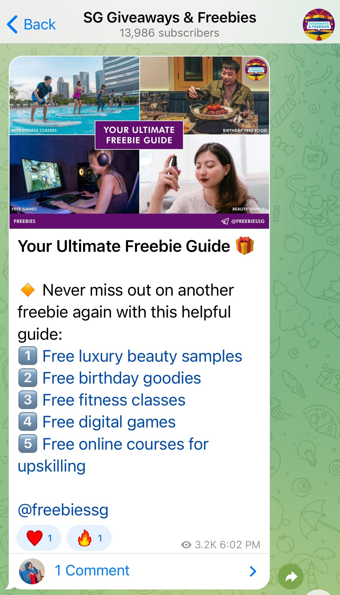 Telegram channels in Singapore - freebies