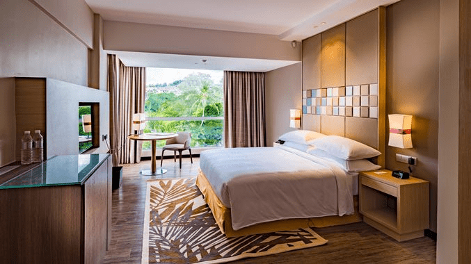 Double Tree Resort by Hilton Penang warm colour-themed room 