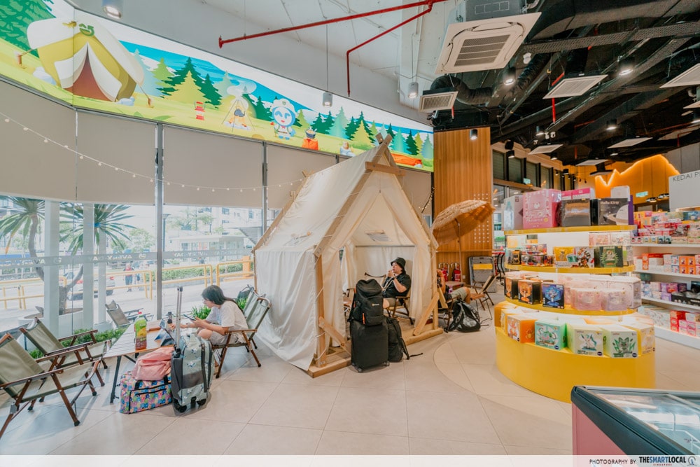 Camping-themed eating area in Avery Day