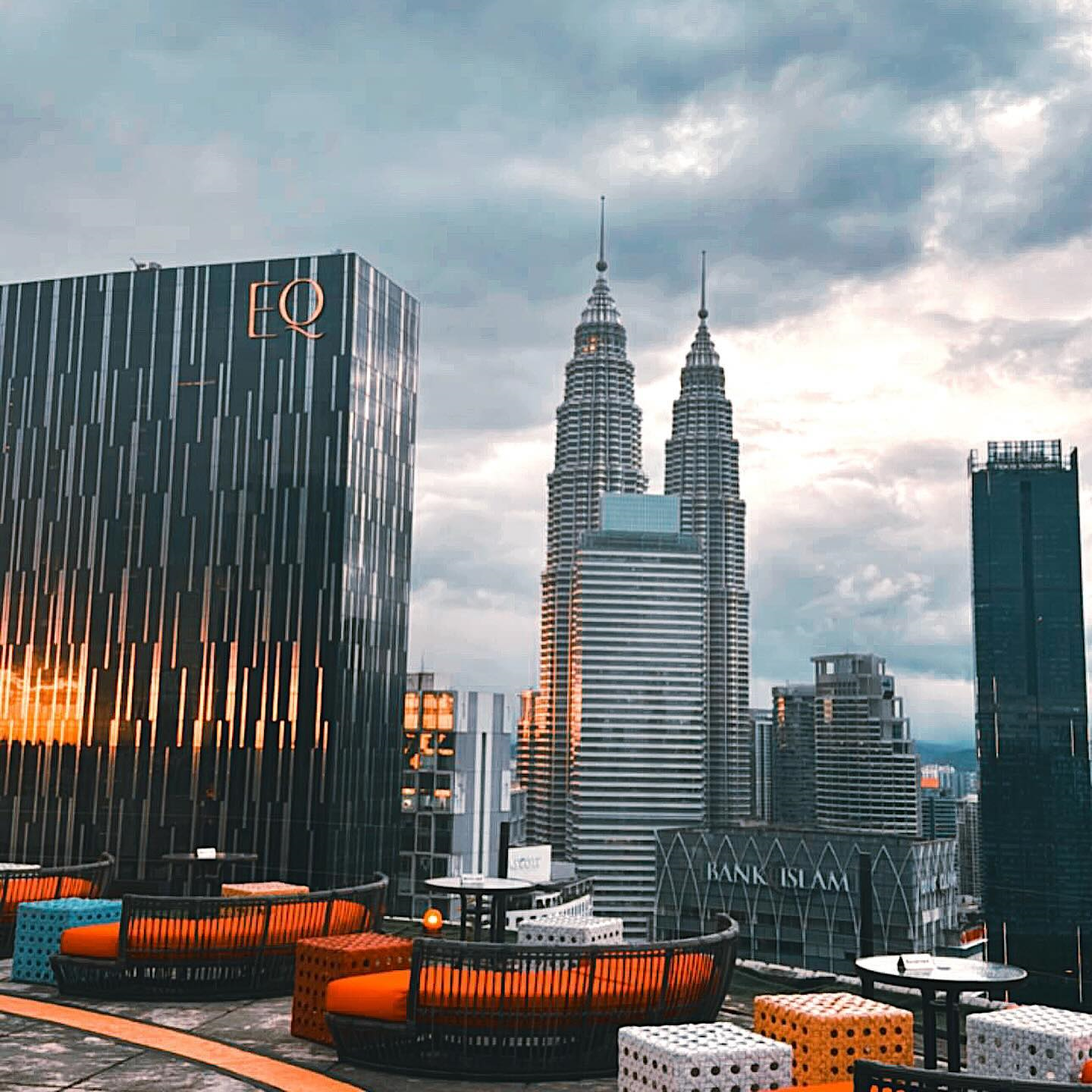 Rooftop lounge with view of twin towers