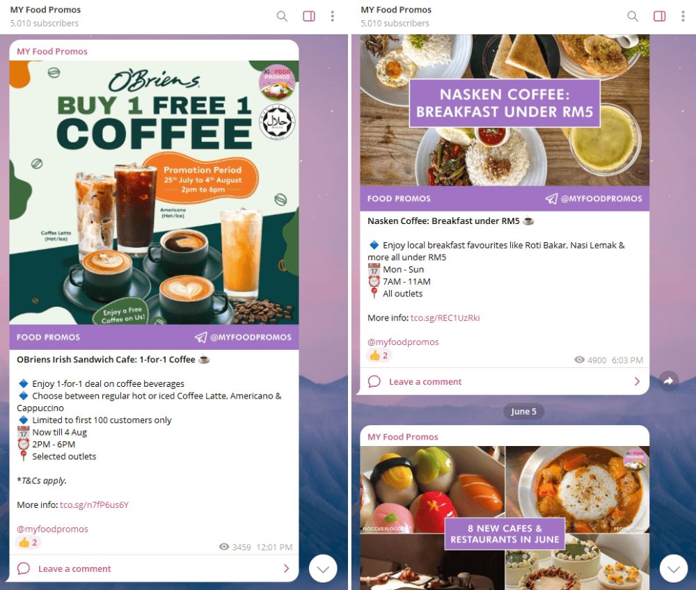 Malaysian Telegram Channels MY Food Promo