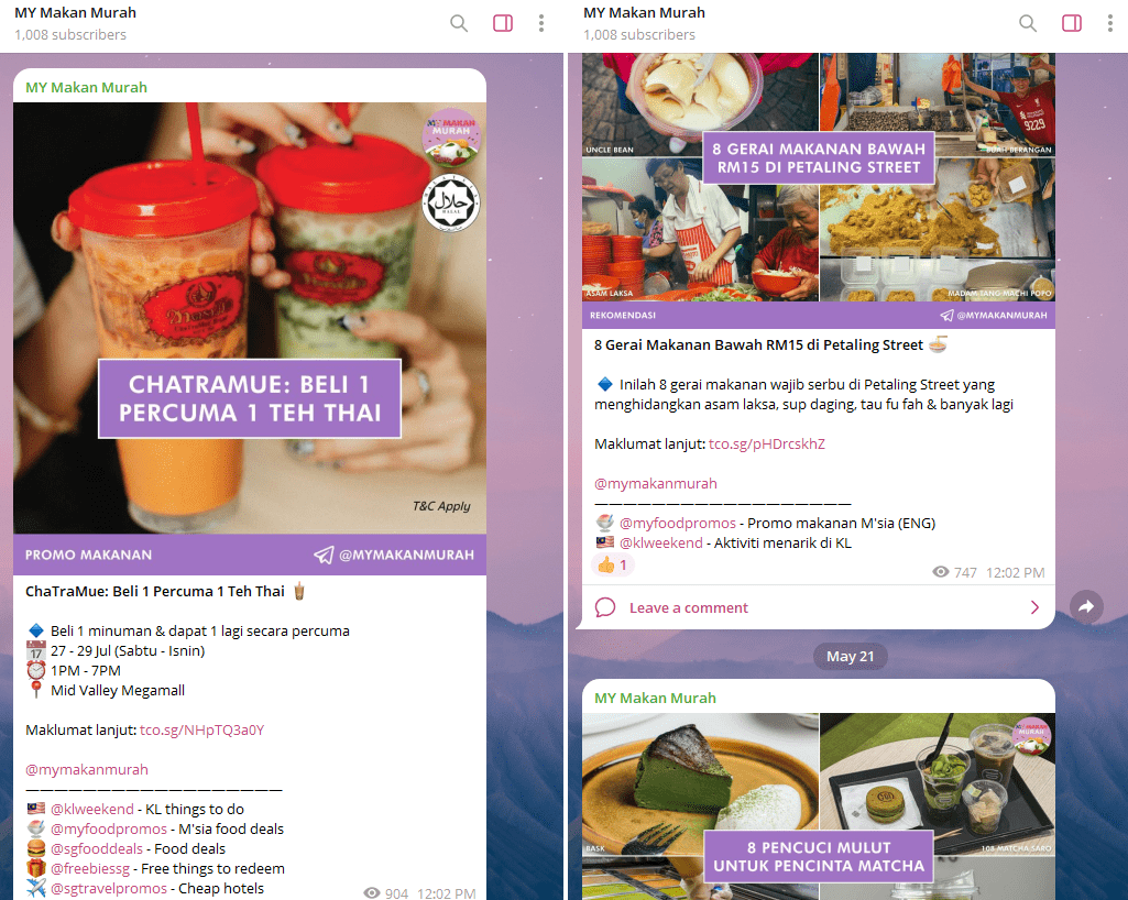 Malaysian Telegram Channels MY Makan Murah