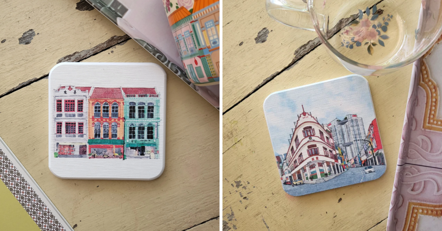 SG souvenirs - Joo Chiat & Chinatown engraved coaster 