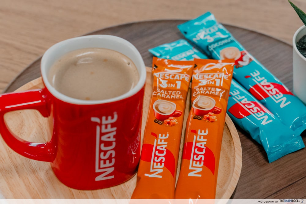 A cup of NESCAFÉ Salted Caramel Coffee