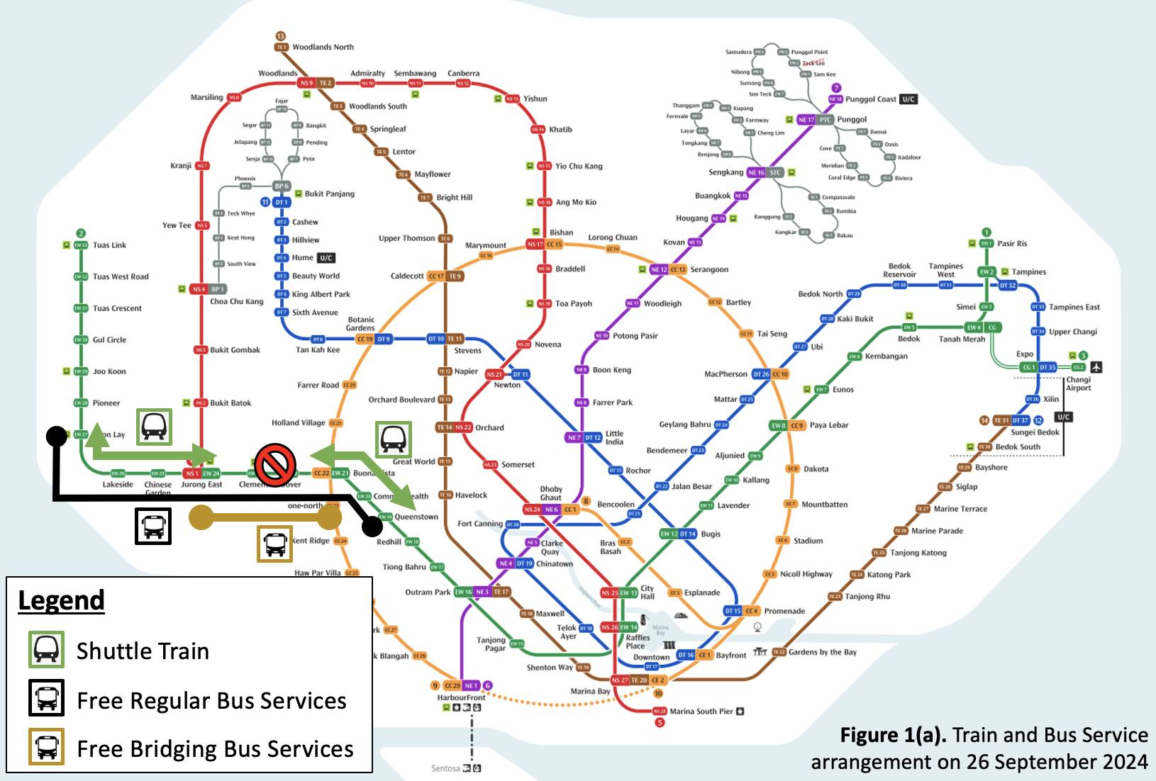 East West Line Disruption - affected route map