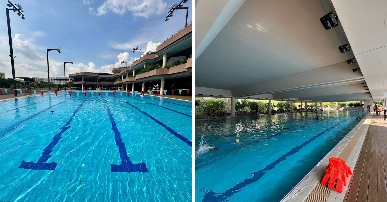 Indoor and outdoor pools at Bukit Canberra ActiveSG swimming complex 