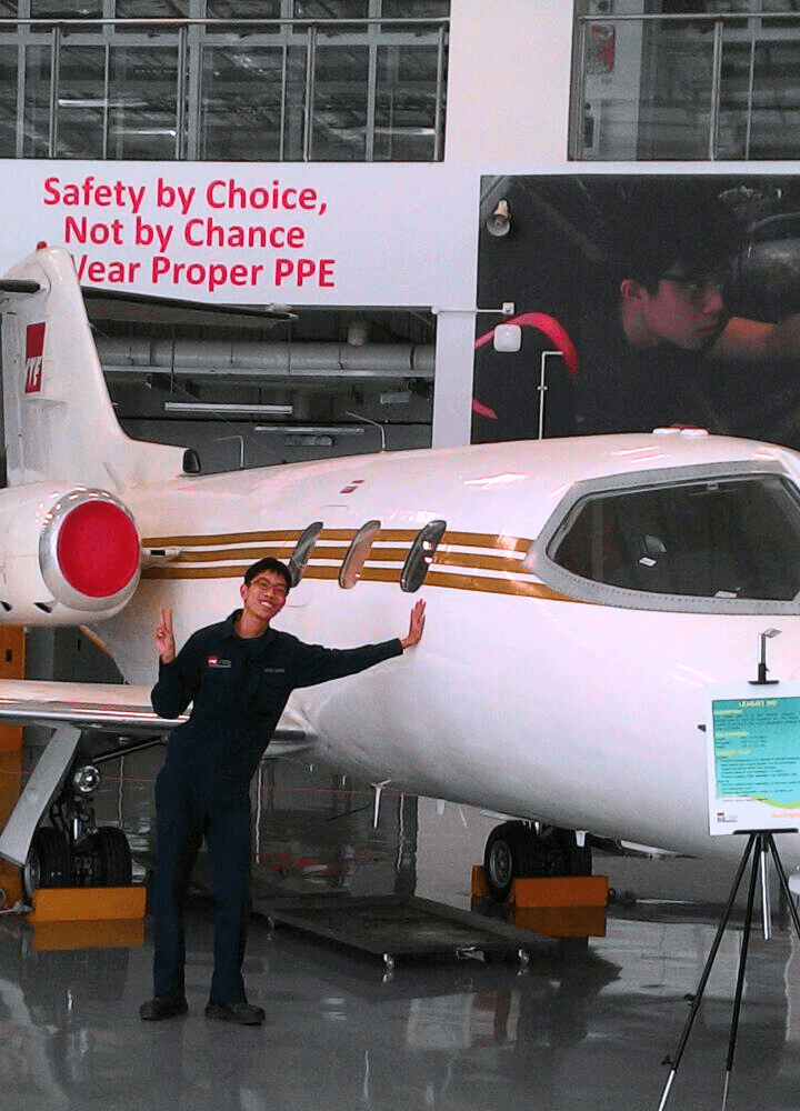 Justin during his time in the Nitec in Aerospace Technology course