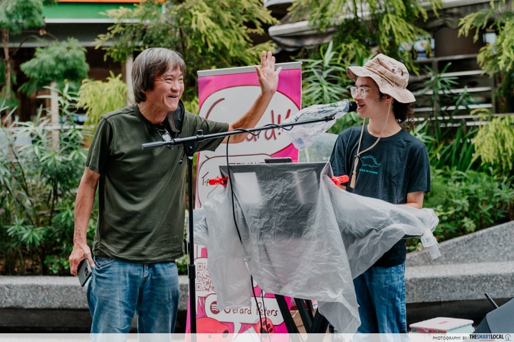 Cheering for Gerard - Busking