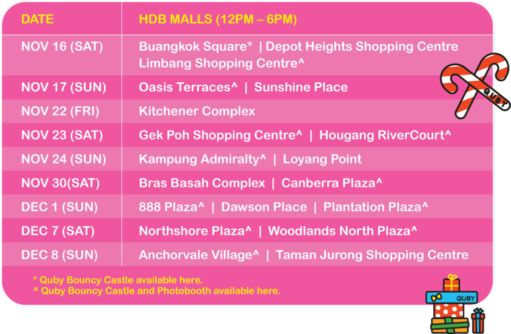 HDB Malls Quby - Quby event schedule