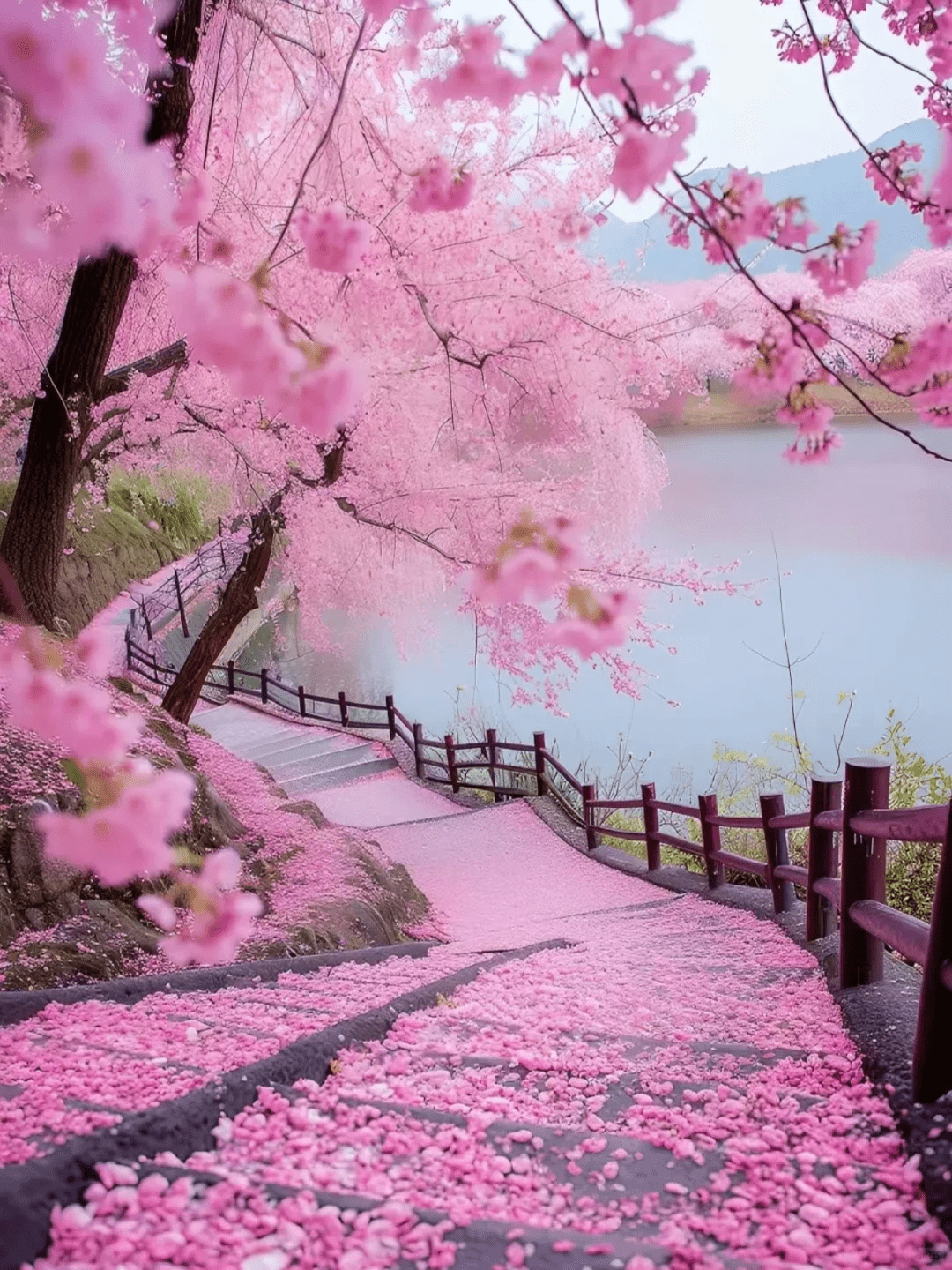 Cherry blossoms on steps - Cherry Blossoms China