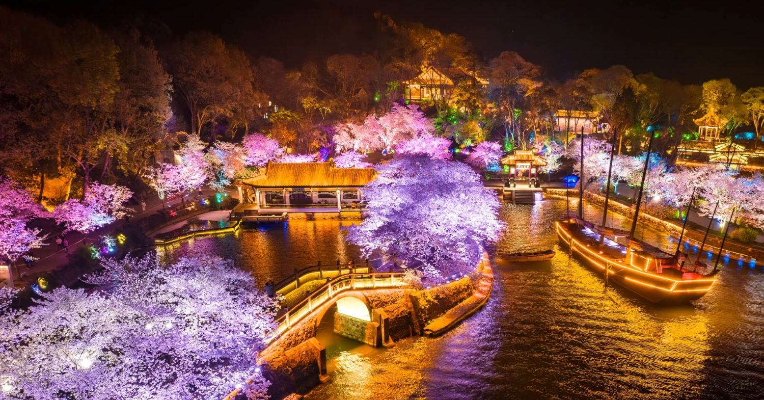 Yuantouzhu at night - Cherry Blossoms China