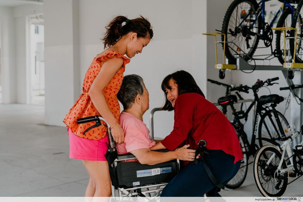 Auntie Chue in a wheelchair