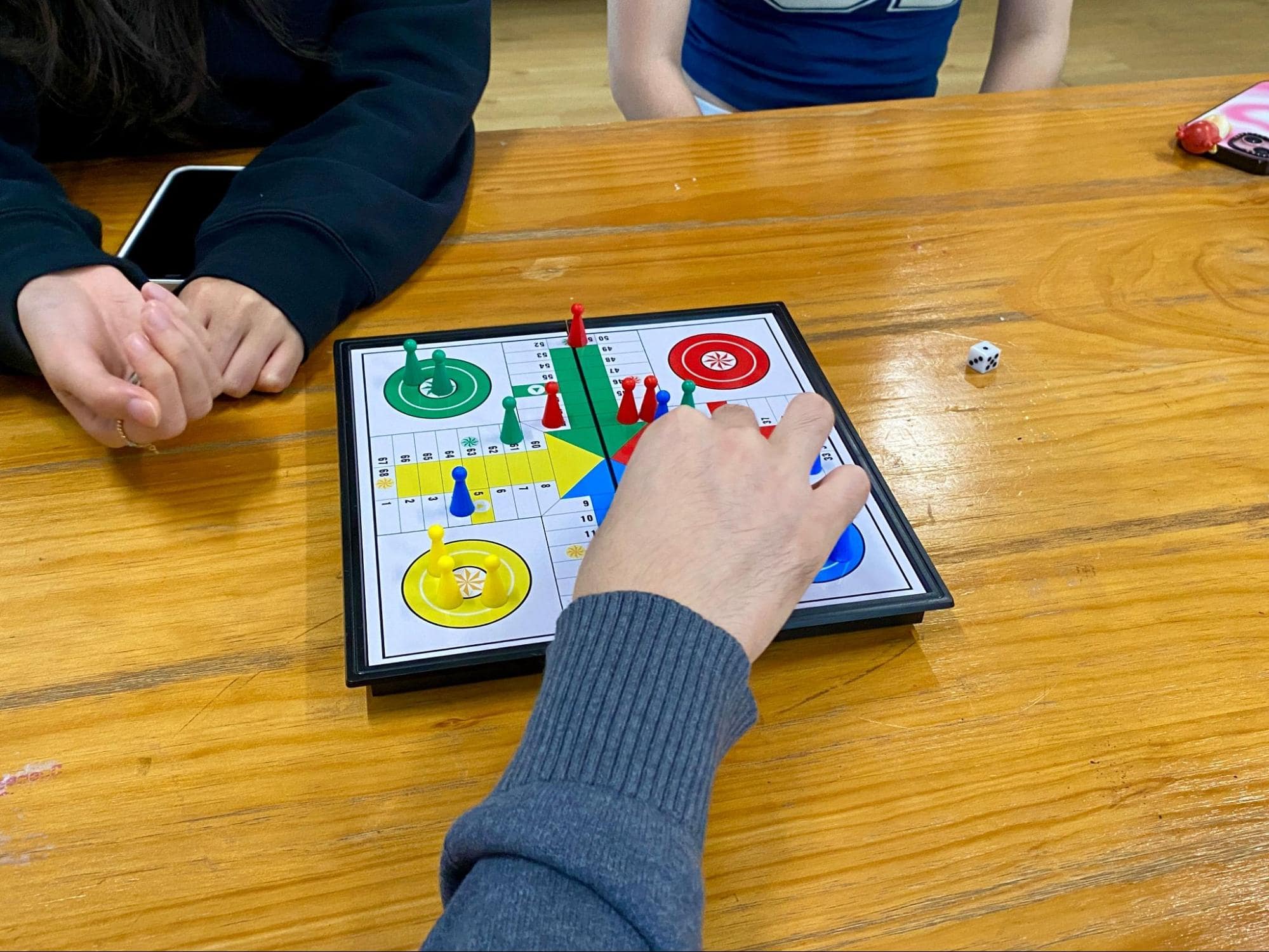 Card and board games - four people playing a round of Ludo