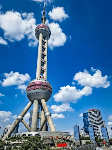 Shanghai Itinerary - street level view of Oriental Pearl Tower
