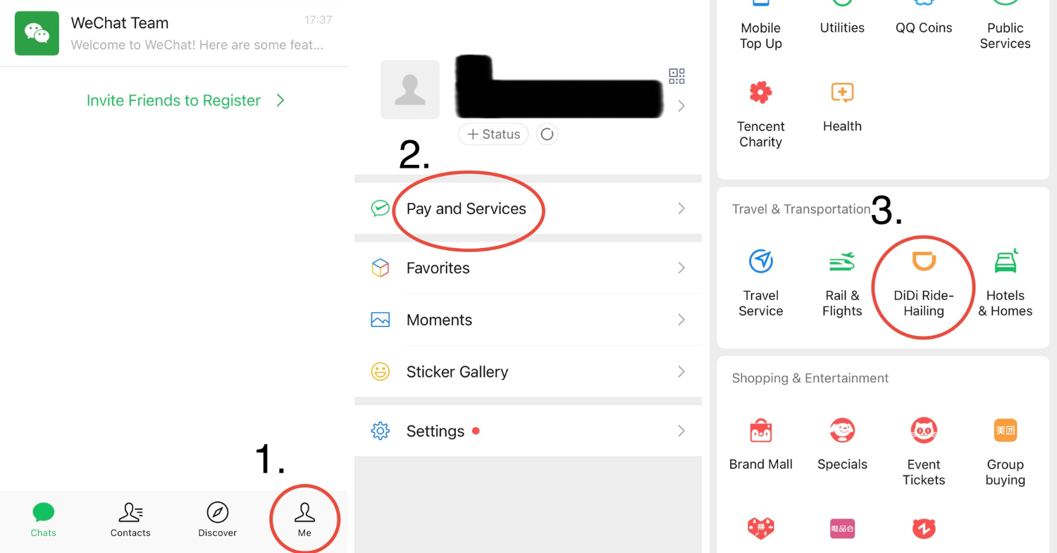 Shanghai Itinerary - Navigating to Didi on WeChat app