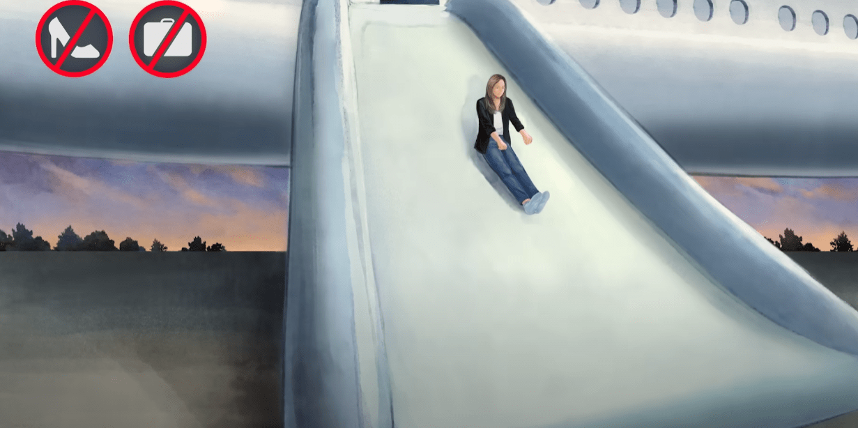 Going down an evacuation slide