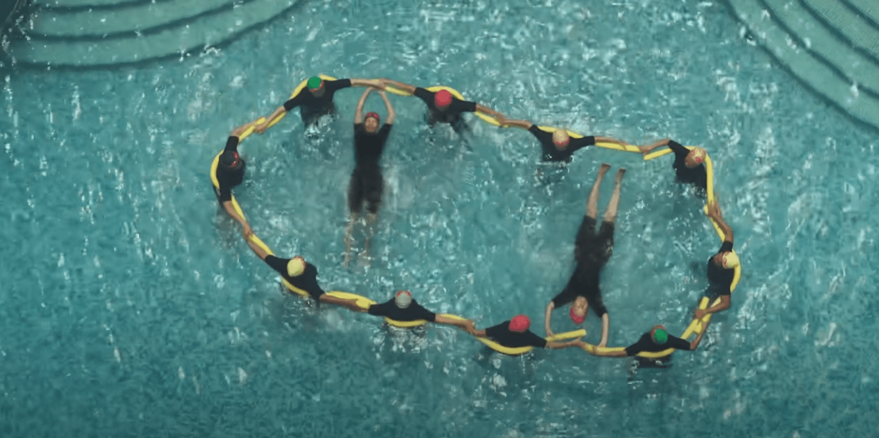 Aqua aerobics in Singapore Airlines new in-flight safety video