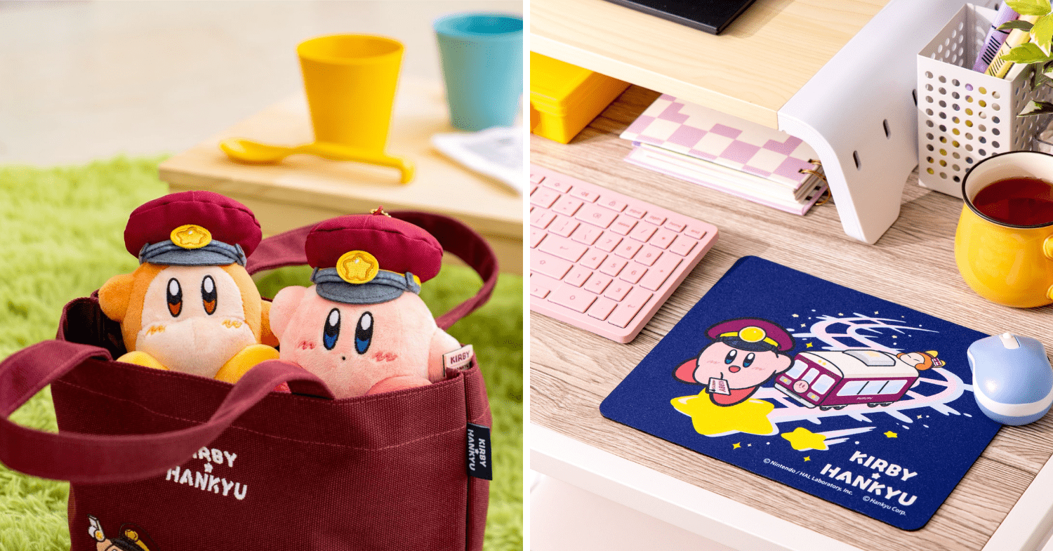 kirby train - themed plushies, tote bag and mouse pad