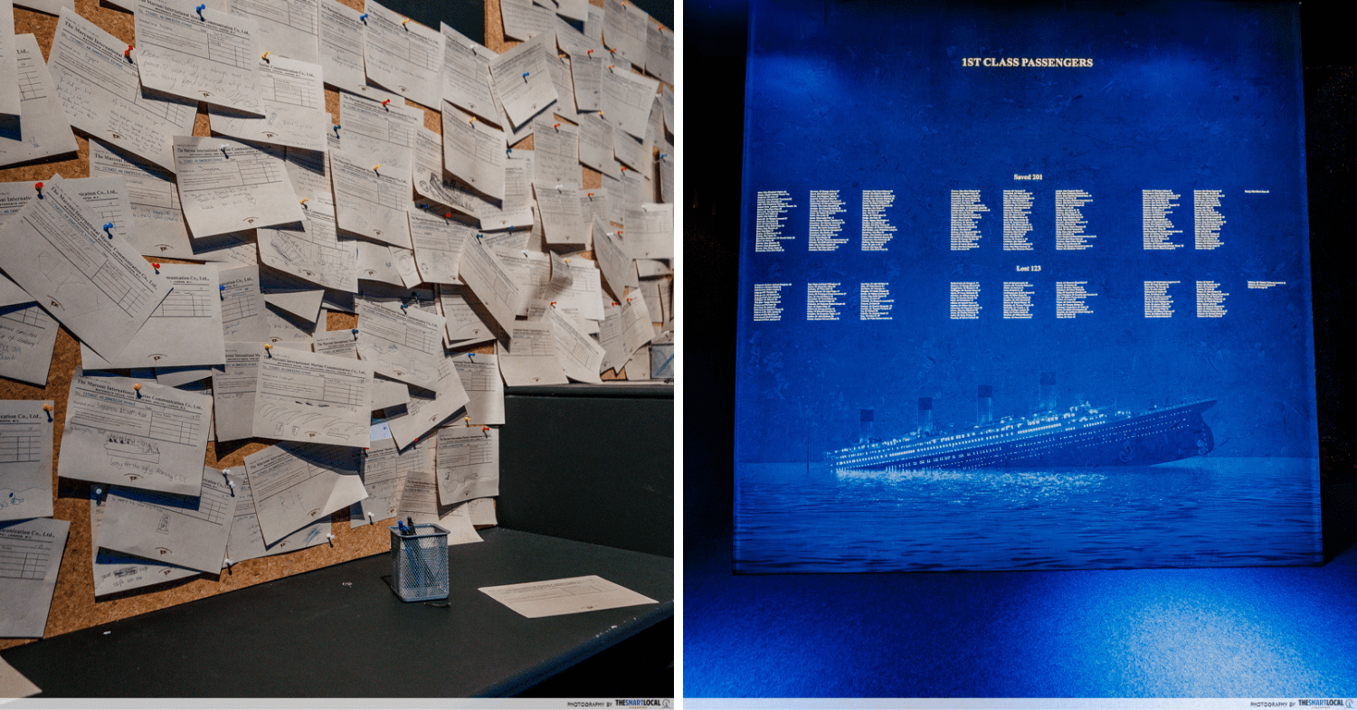 Memorial Hall with a board of messages from visitors and names of actual passengers