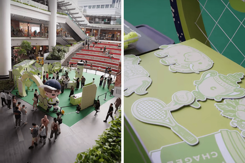 Pop up zones and merchandise from the Chagee Little Champion event