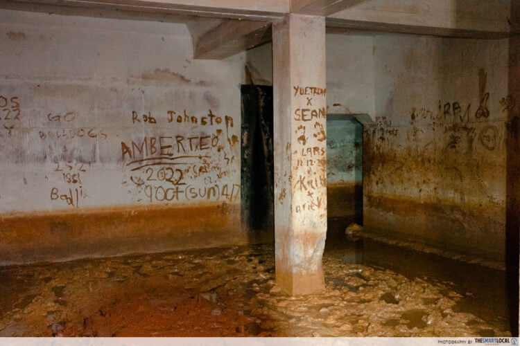 The vandalised walls in the Marsiling tunnels