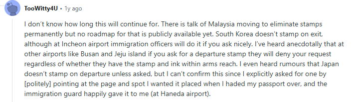Asking for a passport stamp