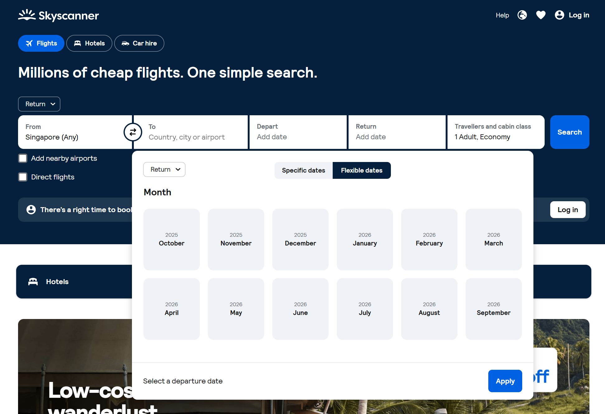 Skyscanner flexible dates feature