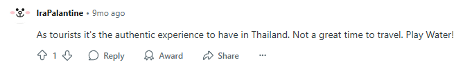 Reddit comment on whether to travel to Thailand during Songkran