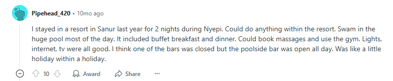 Reddit comment on Nyepi holiday