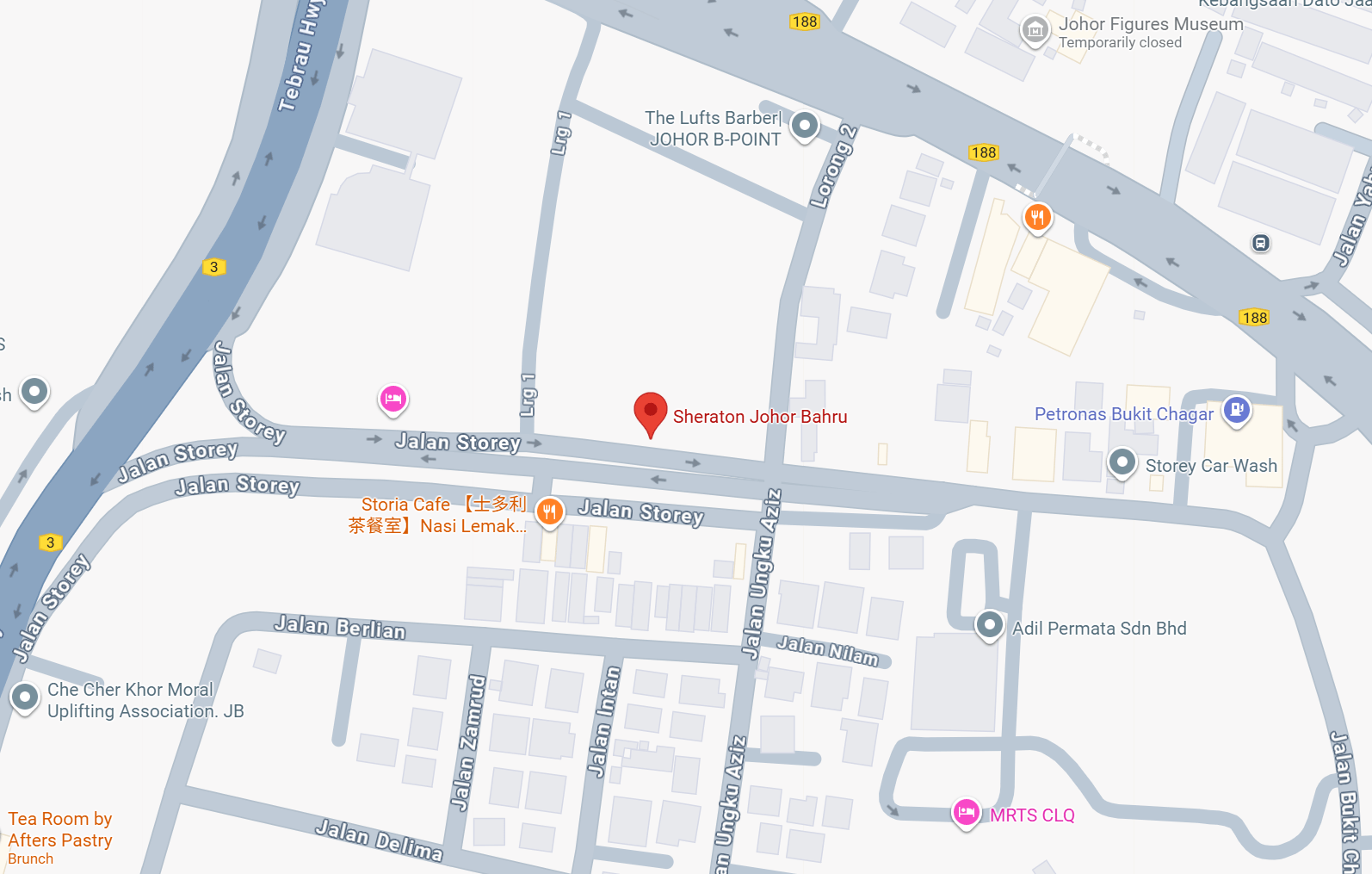 Screenshot of Sheraton Johor Bahru's location on Google Maps