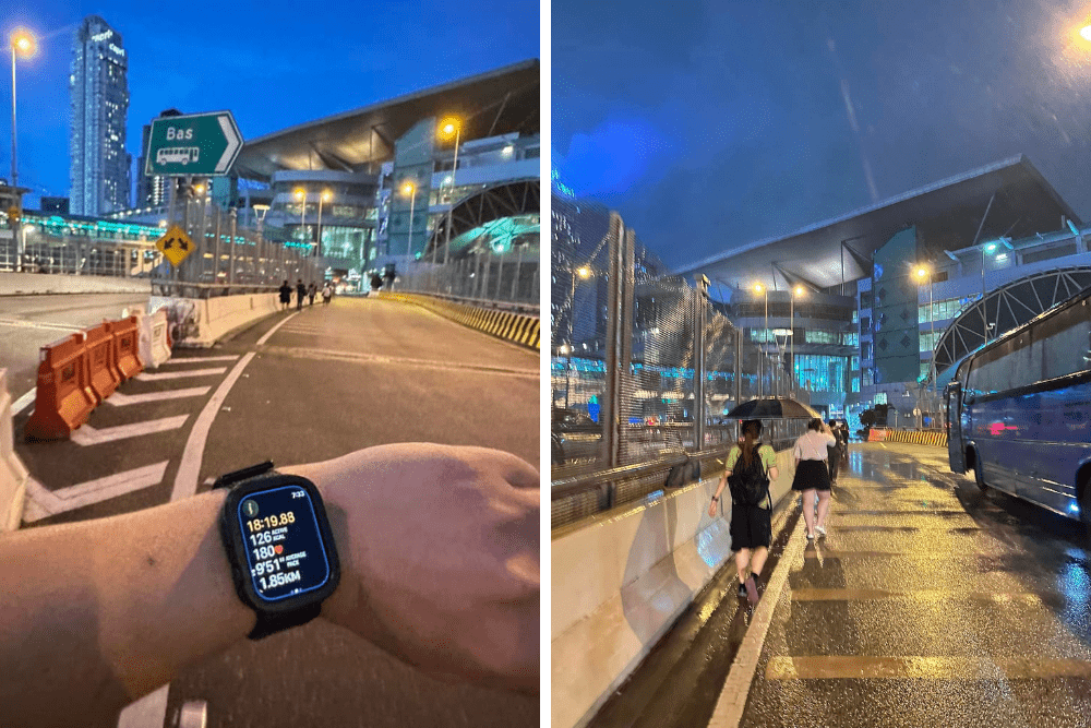 Walking across the SG-JB Causeway - raining