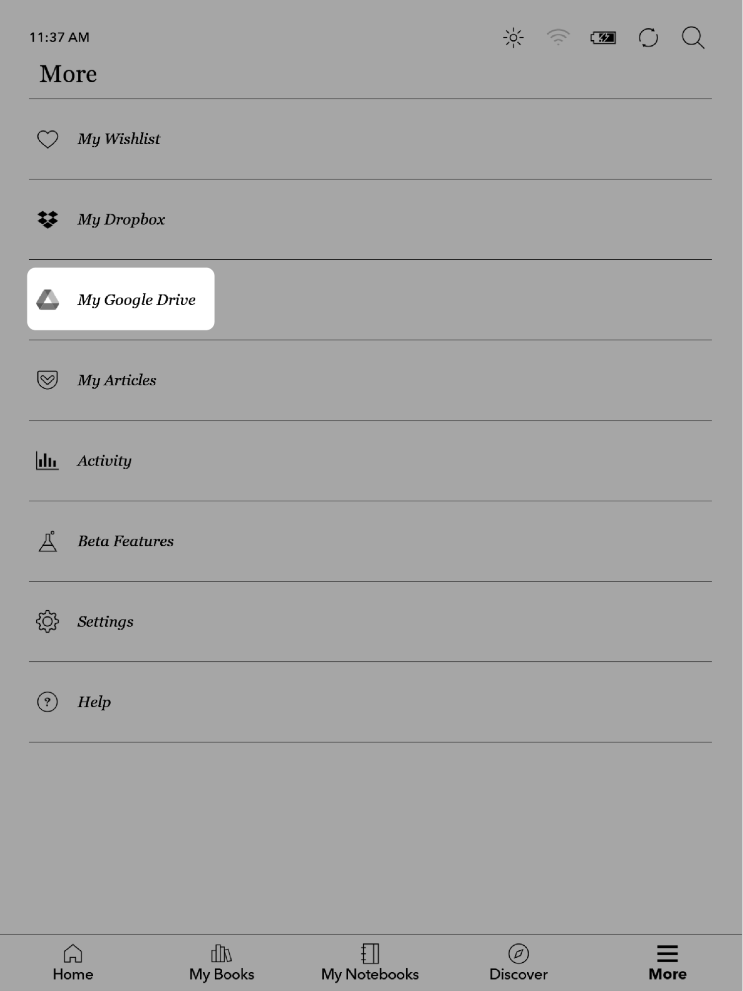 My Google Drive function on Kobo