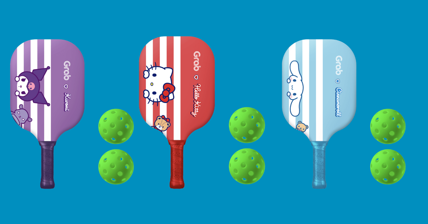 Closer look at the Sanrio-themed pickleball set