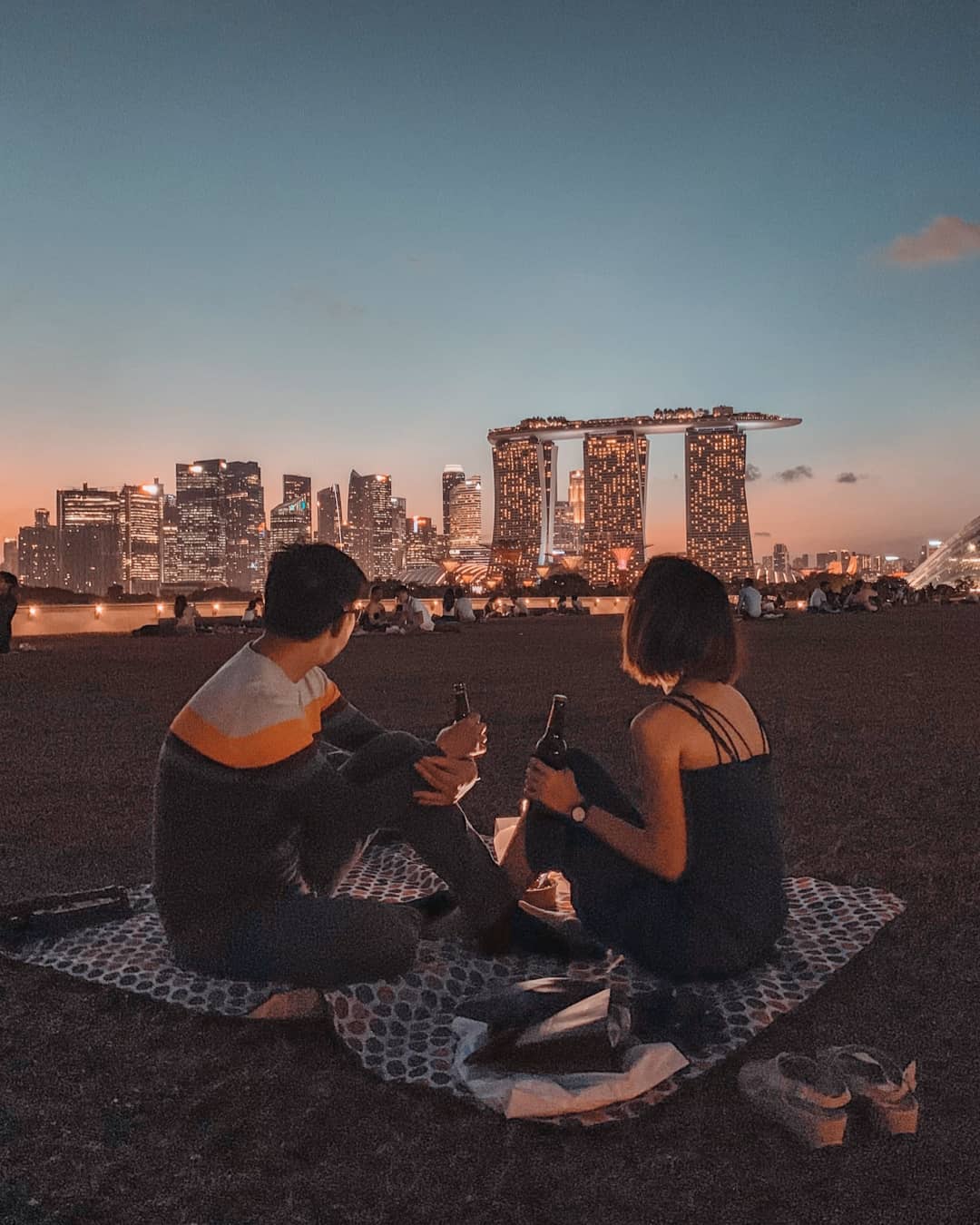 couple having picnic at marina barrage 