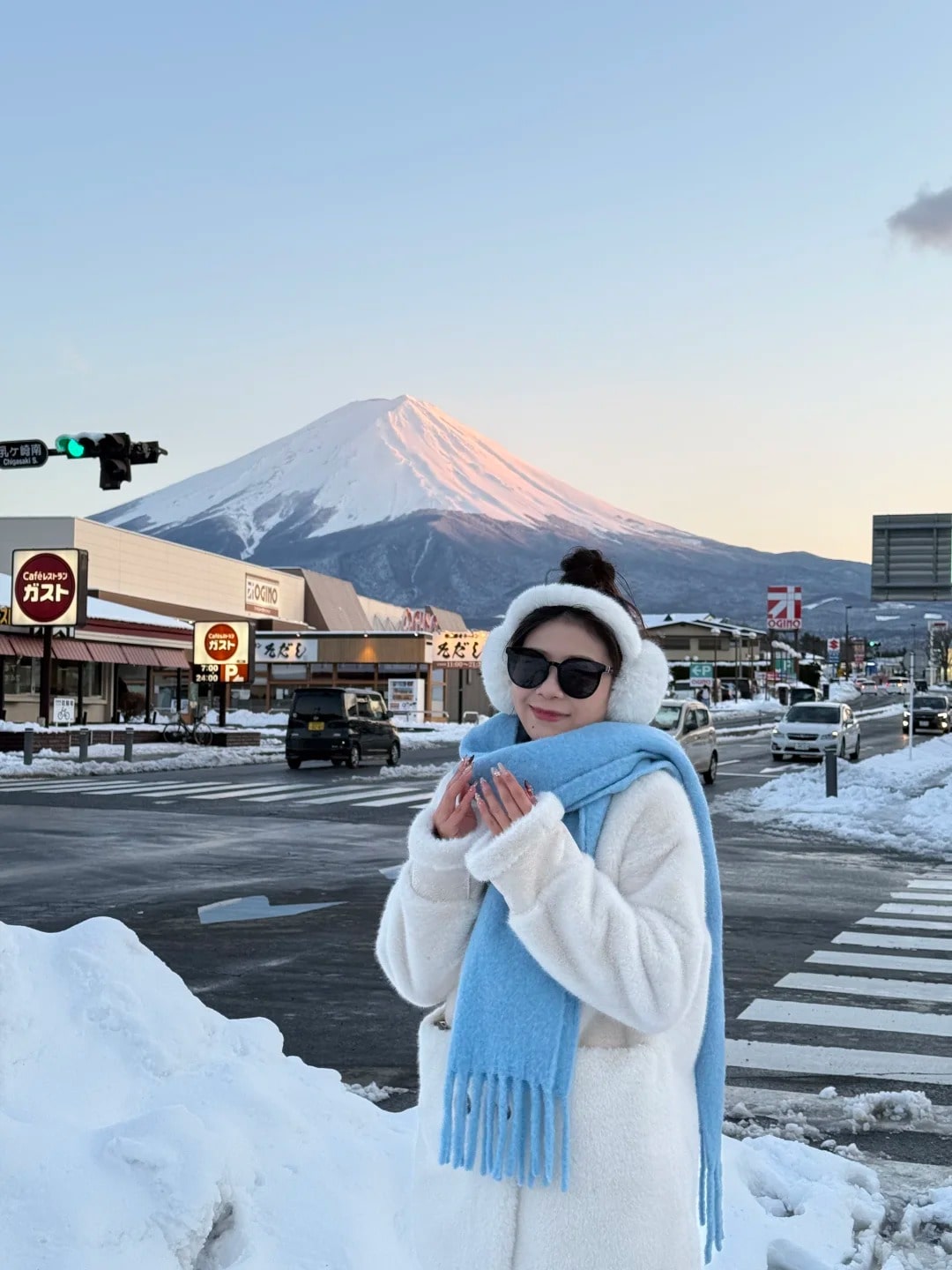 Posing in front of Mount Fuji