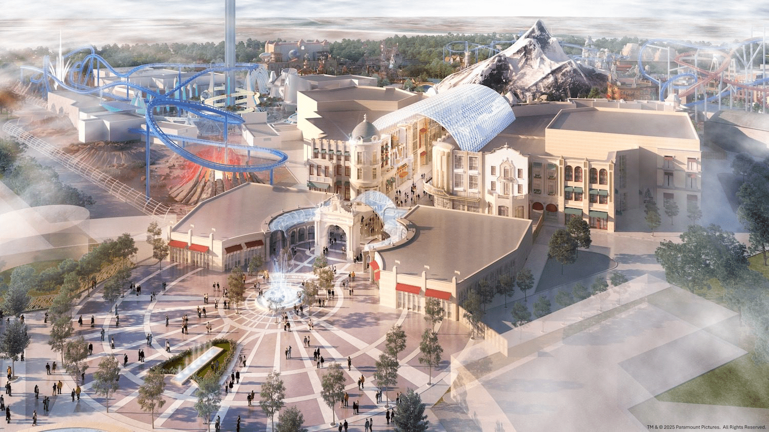 paramount theme park - illustration of the main foyer of the park