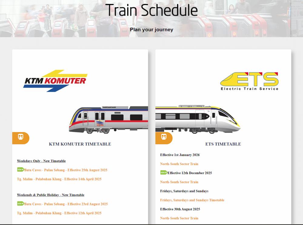 KTMB from Singapore to Penang - timetable