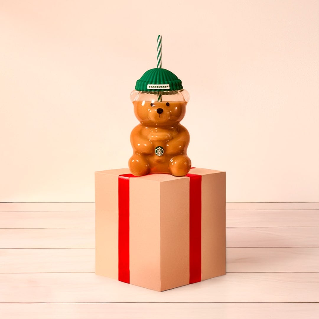 Starbucks Bearista Glass Cold Cup with latte